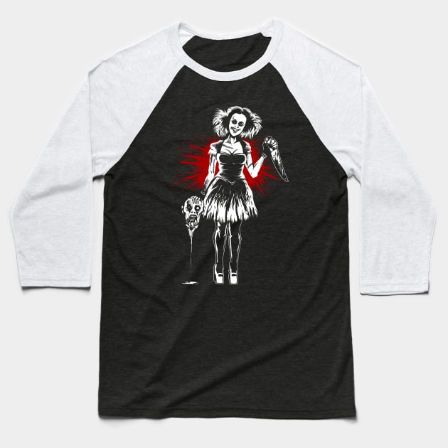 Slasher Babe Baseball T-Shirt by wildsidecomix